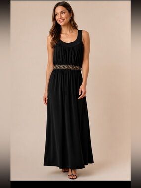 Haani Black Maxi Dress with Gold Accents